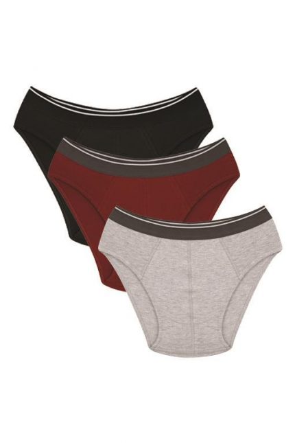 Modelisse - Erkek Pamuk 3lü Siyah Bordo Gri Likralı Slip 40125