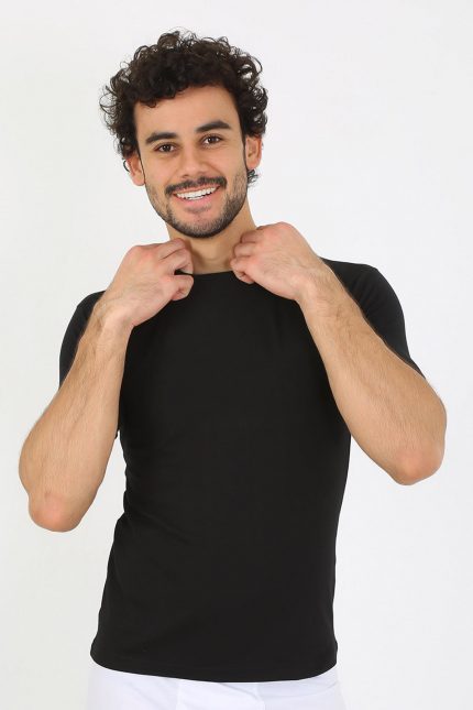 Modelisse - Erkek Sıfır Yaka Likralı Siyah T-Shirt 65710