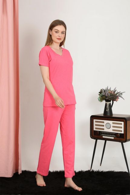 Modelisse - Kadın Kısa Kol Pamuk Penye Pijama Takım Fuşya 4213