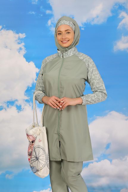 Modelisse - Kadın Pantolonlu Desenli Tam Tesettür Mayo Su Yeşili 31072