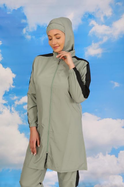Modelisse - Kadın Pantolonlu Kolu Şeritli Tam Tesettür Mayo Su Yeşili 31065