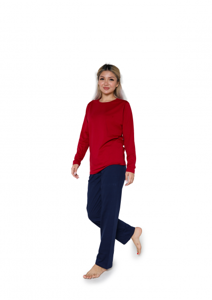 Modelisse - Kadın Uzun Kol Penye Pijama Takımı Bordo 41110