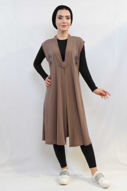 Modelisse - Pullu Nakış İşlemeli Yelek Mc724 Bej