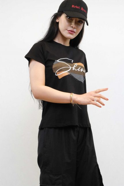 Modelisse - Shine Baskılı Tshirt Siyah