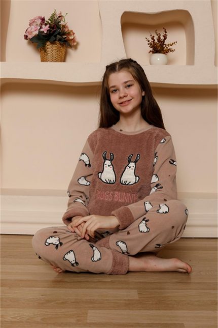 Modelisse - Kız Çocuk WelSoft Polar Vizon Pijama Takımı 20524