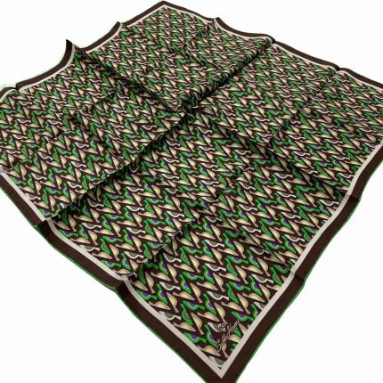 Silk Home Acı Kahve-Yeşil Geometrik Desenli Tivil İpek Eşarp 11413-208
