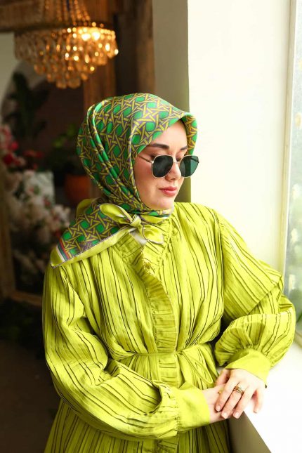Silk Home Eflatun Yeşil Karma Desen Tivil İpek Eşarp 11424-63
