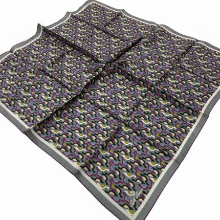 Silk Home Gümüş-Mor Geometrik Desenli Tivil İpek Eşarp 11413-12