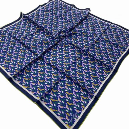 Silk Home Gece Mavi-Yeşil Geometrik Desenli Tivil İpek Eşarp 11413-205