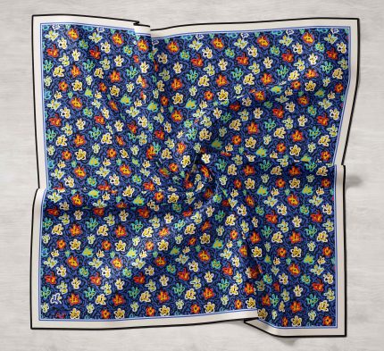 Silk Home Mavi Karma Desen Tivil İpek Eşarp 11428-21