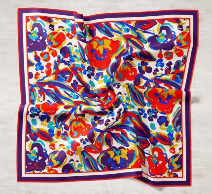 Silk Home Mor-Kırmızı Desenli Tivil İpek Eşarp 11405-38