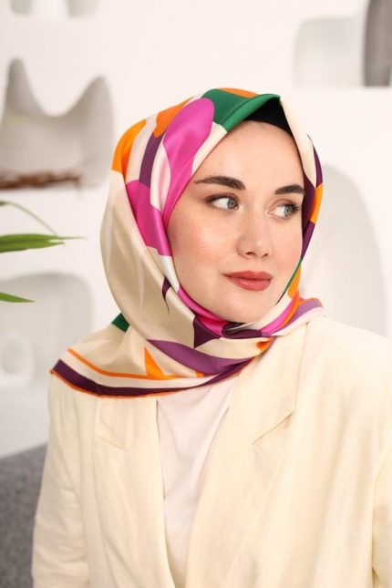 Silk Home Mor-Turuncu Çiçek Desen Tivil İpek Eşarp 11408-09