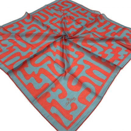 Silk Home Nar Çiçeği-Buz Mavisi Labirent Desen Soft Eşarp 2003-07