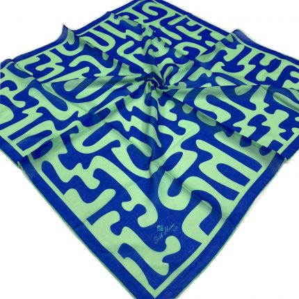 Silk Home Saks Mavisi-Neon Yeşili Labirent Desen Soft Eşarp 2003-08