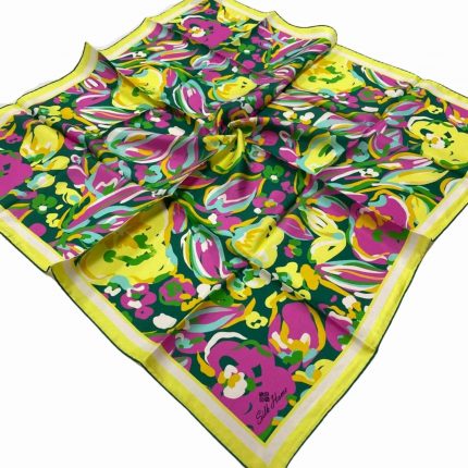 Silk Home Sarı-Yeşil Desenli Tivil İpek Eşarp 11405-93