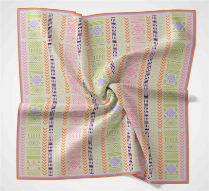 Silk Home Soft Eşarp 35632  Geometrik Desen Mint Yeşili - Turuncu