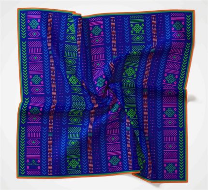 Silk Home Soft Eşarp 35677 Geometrik Desen Saks-Turuncu