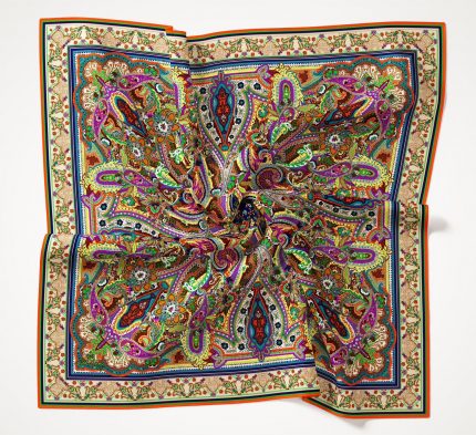 Silk Home Soft Kahve-Turkuaz Etnik Desenli Soft Eşarp 2002-35