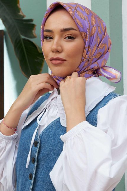Silk Home Somon Yaprak Desenli Tivil İpek Eşarp 11397-18