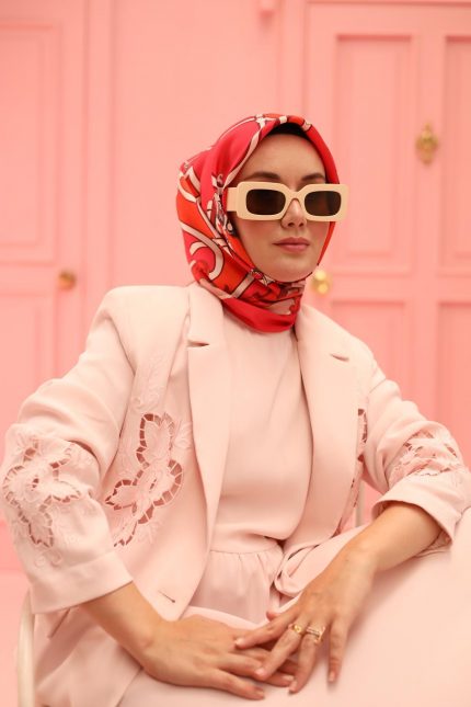 Silk Home Tivil İpek Eşarp 11436-22 Pembe Karışık Desen