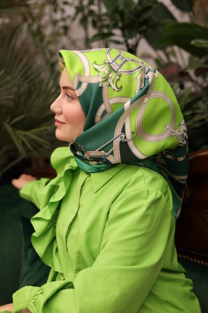 Silk Home Tivil İpek Eşarp 11436-33 Yeşil Karışık Desen