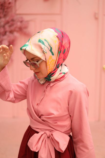 Silk Home Tivil İpek Eşarp 11437-23 Pembe Karışık Desen