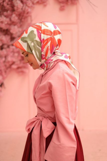 Silk Home Tivil İpek Eşarp 11439-16 Pembe Karışık Desen