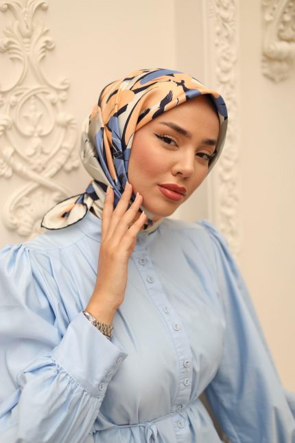 Silk Home Tivil İpek Eşarp 11439-34 Koyu Lacivert Karışık Desen
