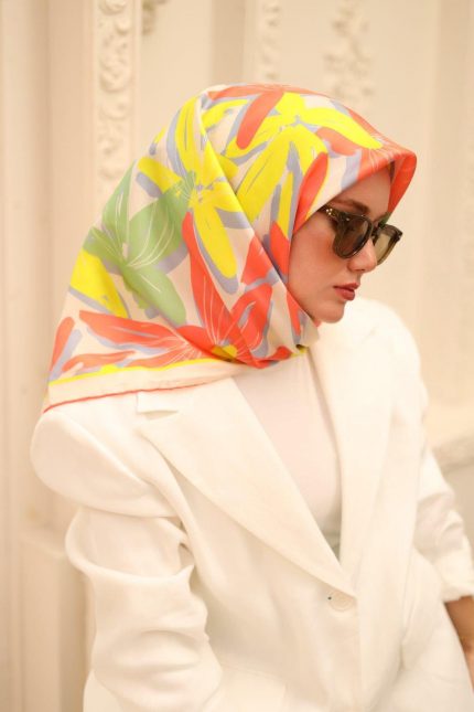 Silk Home Tivil İpek Eşarp 11439-46 Mercan Karışık Desen