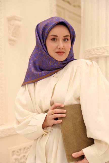Silk Home Tivil İpek Eşarp 11464-35 Morcivert Karışık Desen