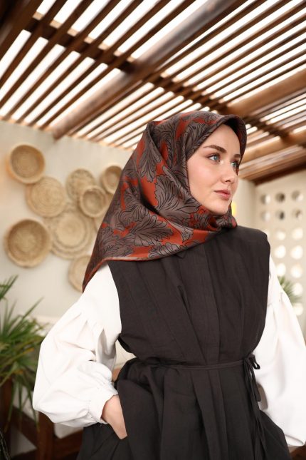 Silk Home Tivil İpek Eşarp 11468-23 Kiremit Karışık Desen