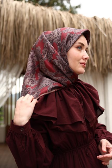 Silk Home Tivil İpek Eşarp 11468-39 Koyu Kırmızı Karışık Desen
