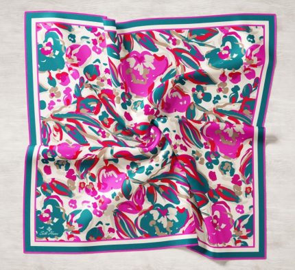 Silk Home Turkuaz-Fuşya Desenli Tivil İpek Eşarp 11405-40