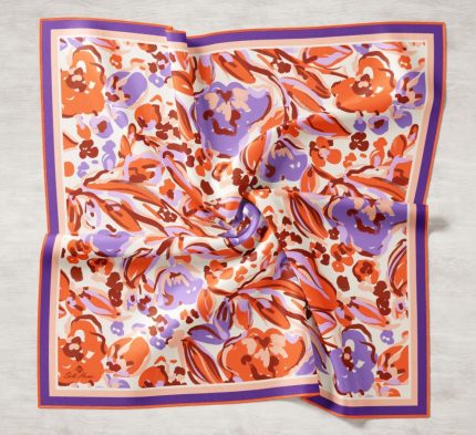 Silk Home Turuncu-Mor Desenli Tivil İpek Eşarp 11405-18