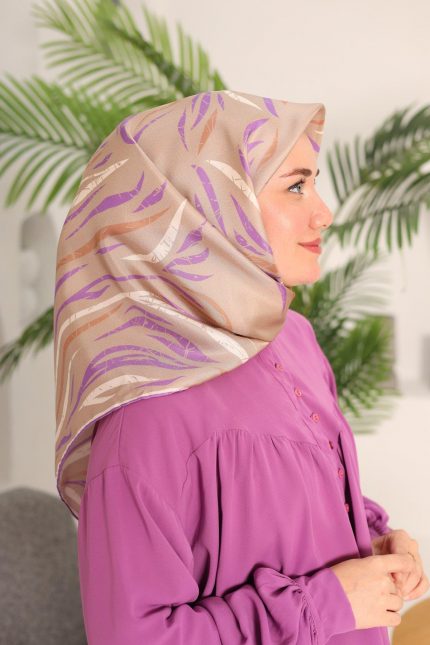 Silk Home Vizon Eflatun Desenli Tivil İpek Eşarp 11432-44