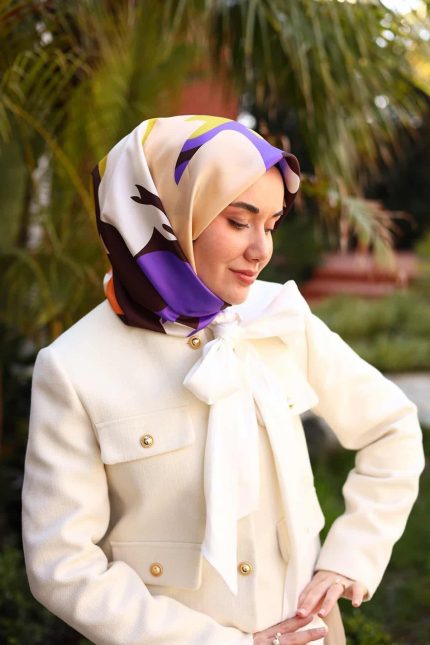 Silk Home Yavruağzı Acı Kahve Karma Desen Tivil İpek Eşarp 11425-17