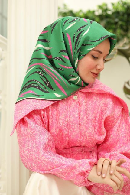 Silk Home Yeşil Pembe Desenli Tivil İpek Eşarp 11432-58