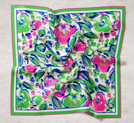 Silk Home Yeşil-Saks Mavi Desenli Tivil İpek Eşarp 11405-22