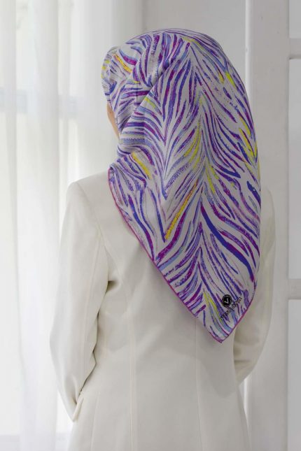 Vissona Pembe-Saks Mavi Dalga Desenli Tivil İpek Eşarp 51755-24-32