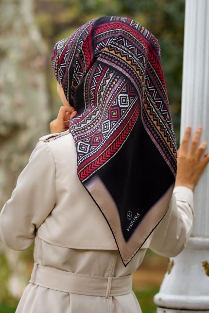Vissona Tivil İpek Eşarp 17025-0004-0001 Siyah Karışık Desen