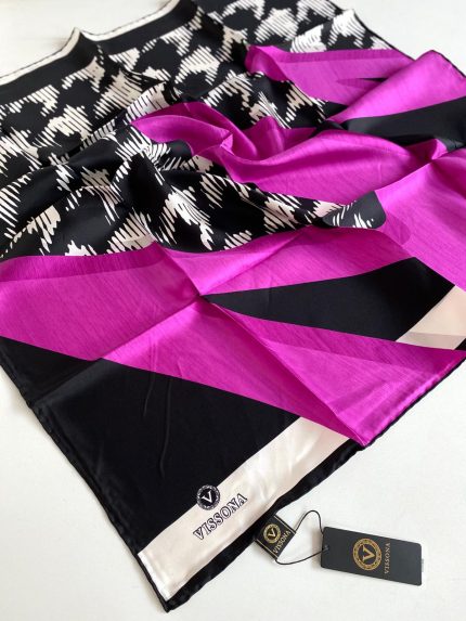 Vissona Tivil İpek Eşarp 51056-0025-0001 Pembe Karışık Desen
