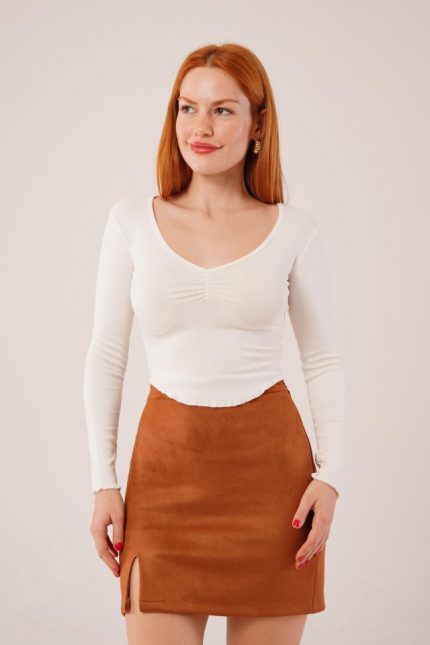 Geniş Yaka Beyaz Basic Body Bluz