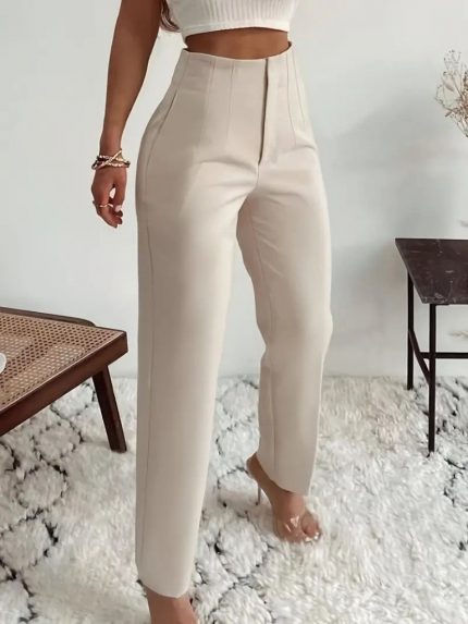 Kadın Yüksek Bel önden Fermuarlı Ithal Krep Pantolon