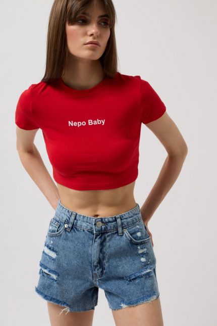 Nepo Baskılı Crop T-Shirt