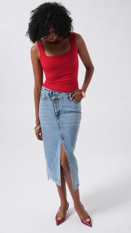 Kare Yaka Kalın Askılı Bodysuit