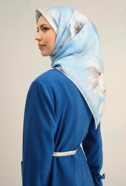 Armine Sura İpek Eşarp 9305-87 Mavi Karışık Desen