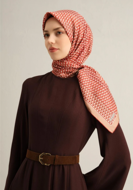 Armine Sura İpek Eşarp 9319-07 Kırmızı Karışık Desen