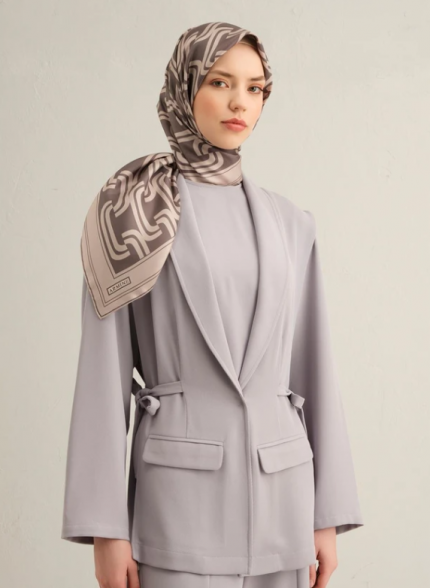 Armine Tivil İpek Eşarp 9343-02 Gri Karışık Desen