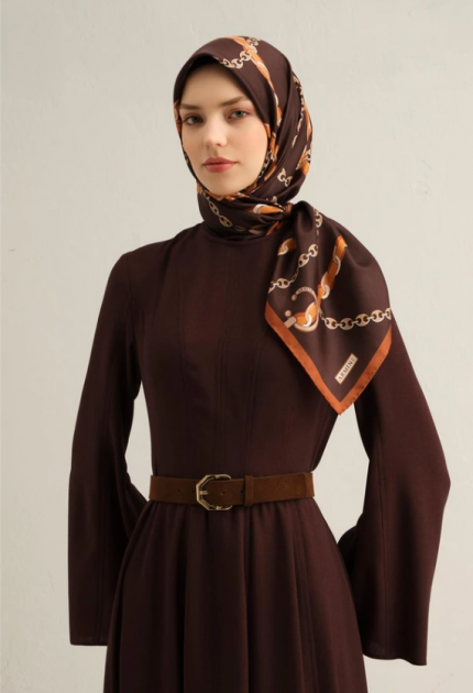 Armine Sura İpek Eşarp 9346-35 Kahverengi Karışık Desen