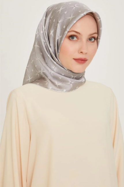 Armine Tivil İpek Eşarp 9207-02 Gri Karışık Desen